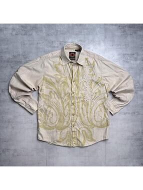 Y2K Platini Cross Affliction Rhinestones Button Up Shirt